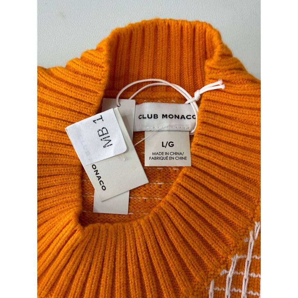 Club Monaco Womens Orange White Grid Knit Golf Sweater Vest Size L NEW - Picture 2 of 7